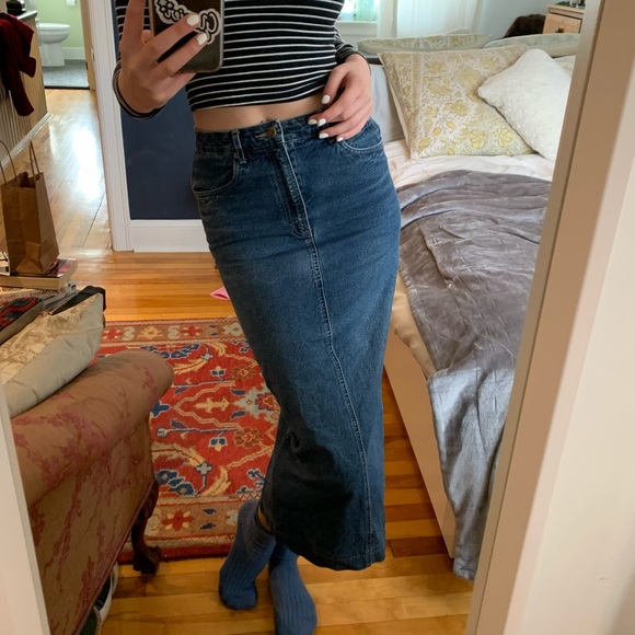 Vintage Contrast Jeans Long Skirt - Picture 3 of 6